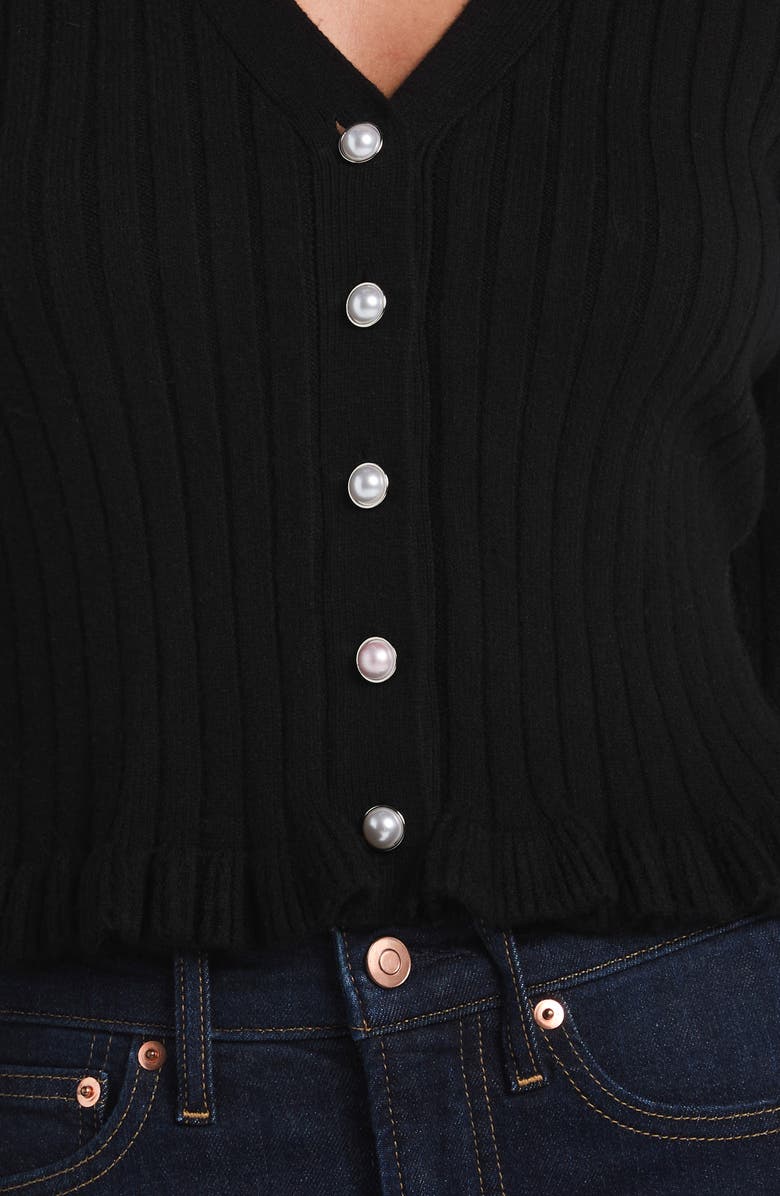 Laundry by Shelli Segal Ruffle Trim Cardigan Sweater, Alternate, color, Black