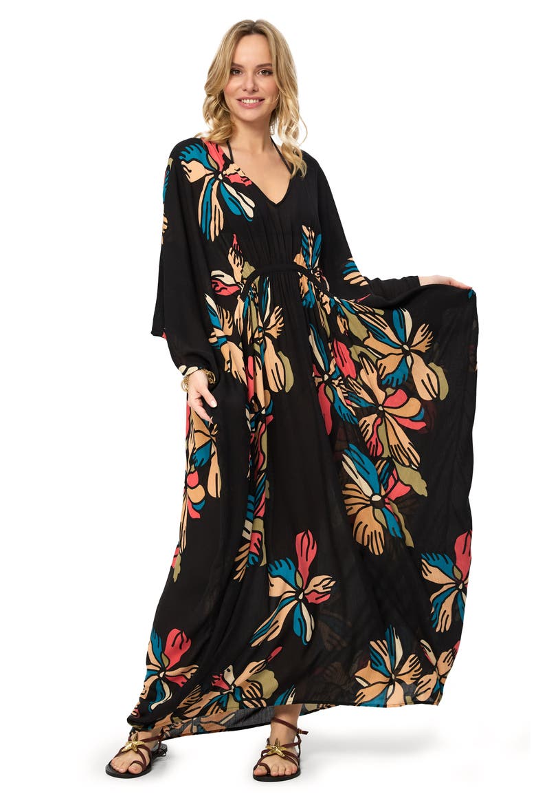 Island Bloom Caftan, Alternate, color, BLACK