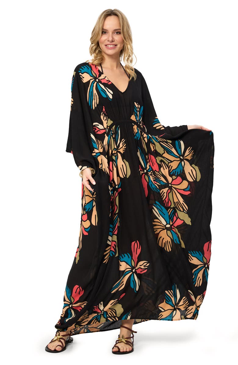 SAACHI Island Bloom Caftan, Alternate, color, Black