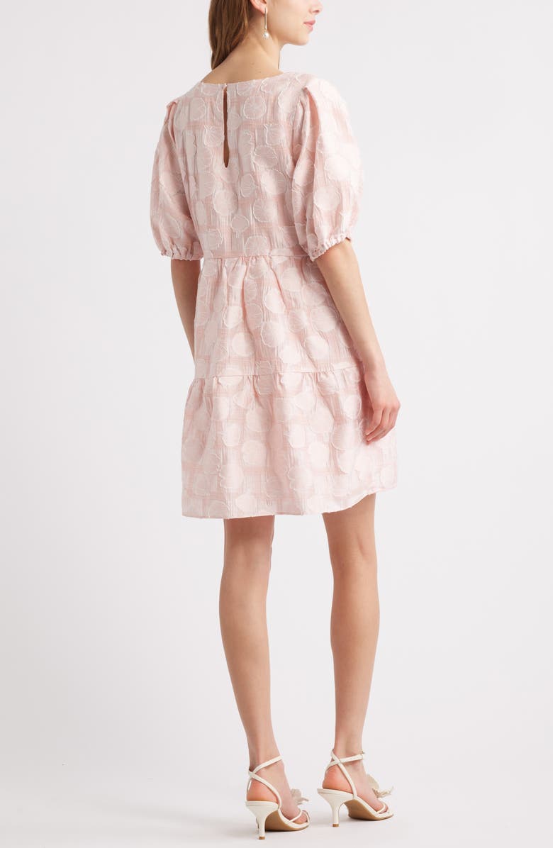 Chelsea28 Puff Sleeve Jacquard Tiered Minidress, Alternate, color, Pink