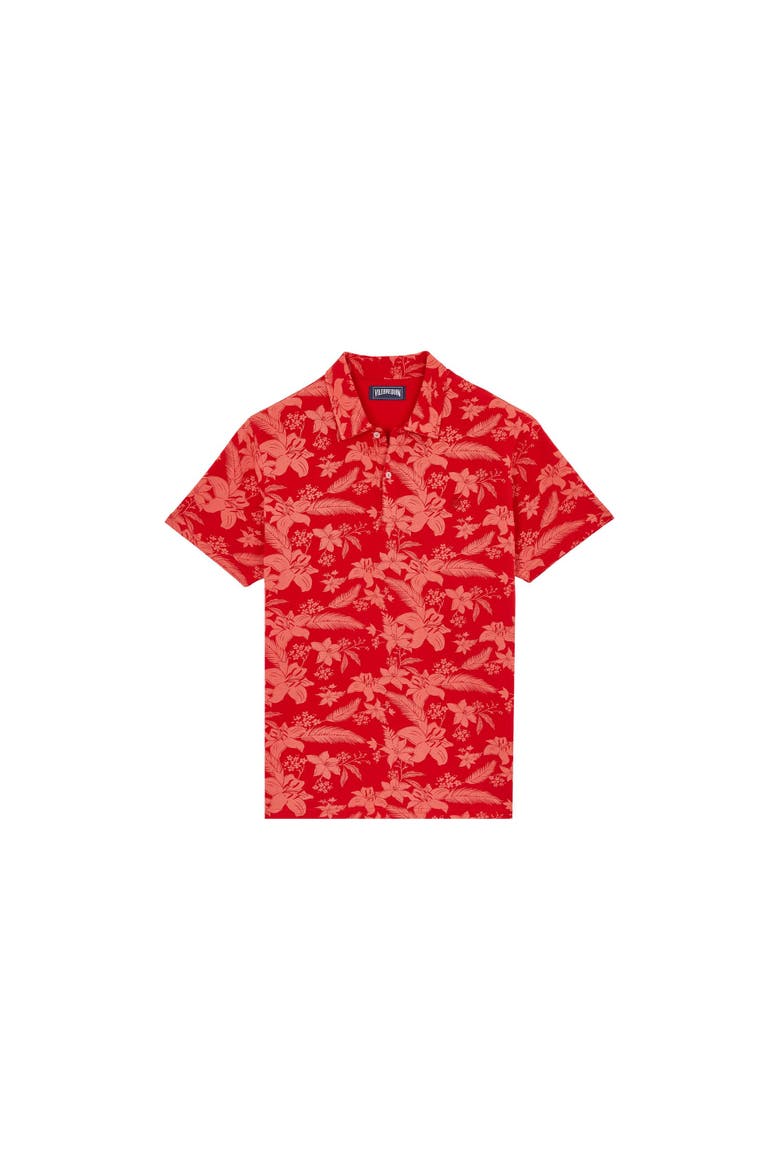 Men's Printed Lightening Flower Cotton Polo, Alternate, color, COQUELICOT
