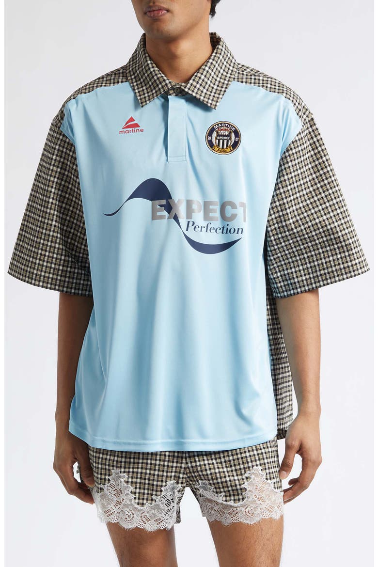 Mixed Media Oversize Polo, Main, color, BLACK GREEN LIGHT BLUE