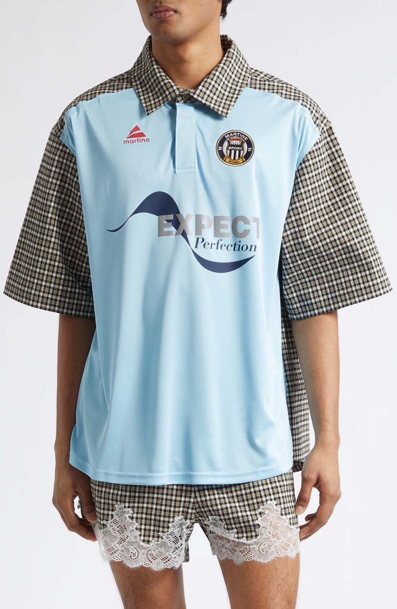 Martine Rose Mixed Media Oversize Polo, Main, color, Black Green Light Blue
