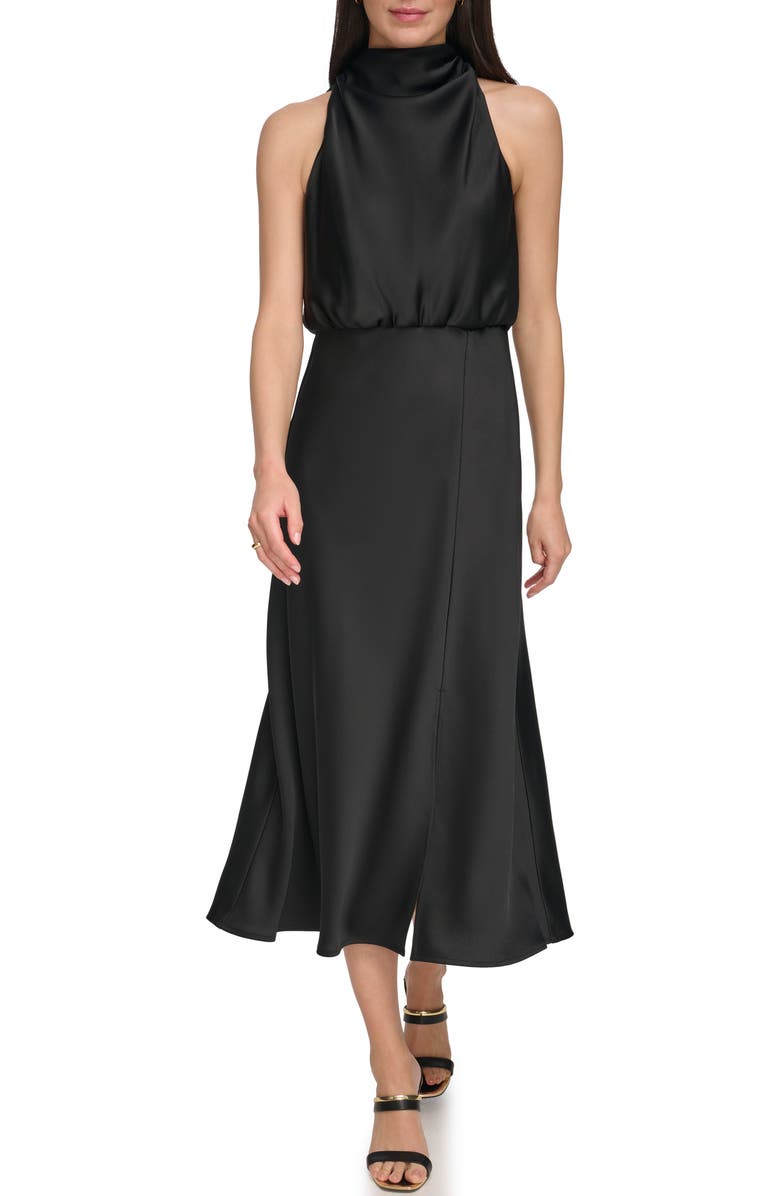 DKNY Mock Neck Satin Midi Dress, Alternate, color, 