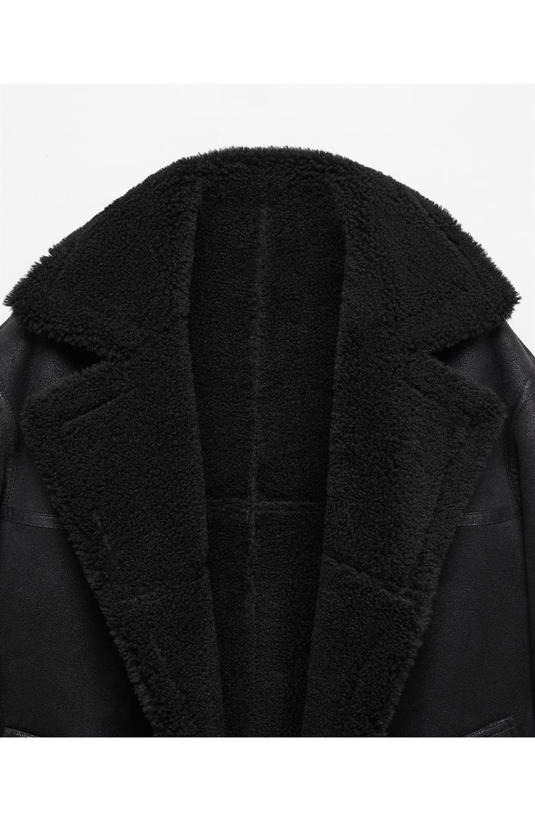 MANGO Double Breasted Faux Shearling Coat, Alternate, color, 