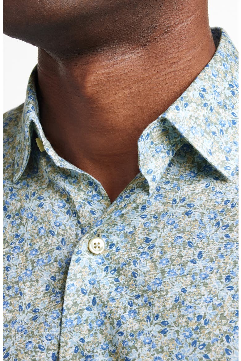 Floral Short Sleeve Linen & Cotton Button-Up Shirt, Alternate, color, SAGE/ MULTI