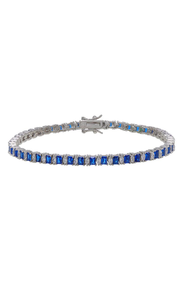 CANDELA JEWELRY Sterling Silver Cubic Zirconia & Synthetic Blue Spinel Tennis Bracelet, Main, color, Silver/ Clear