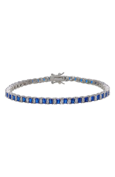 Sterling Silver Cubic Zirconia & Synthetic Blue Spinel Tennis Bracelet