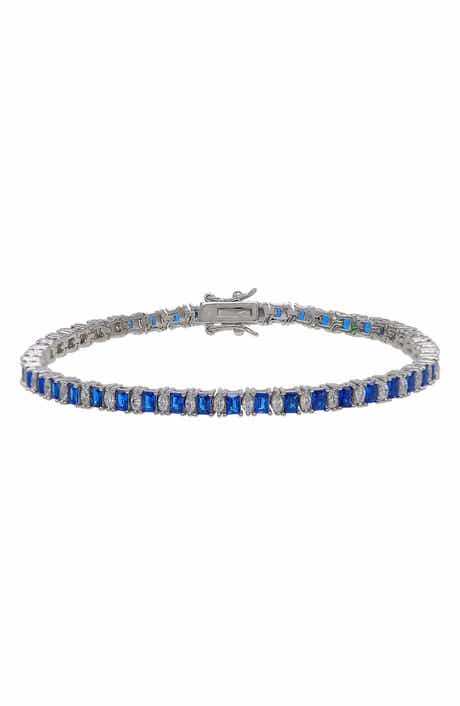 CANDELA JEWELRY Sterling Silver Cubic Zirconia & Synthetic Blue Spinel Tennis Bracelet