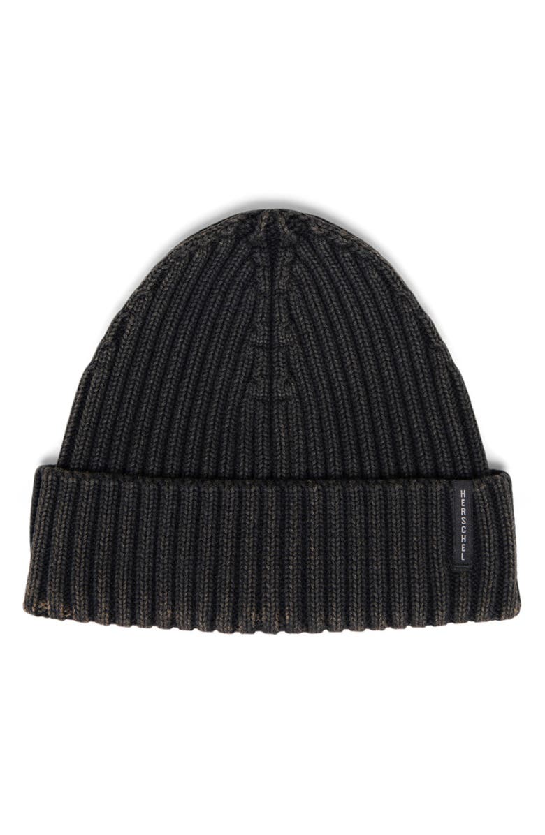 Herschel Supply Co. Wallace Rib Acid Wash Cotton Cuffed Beanie, Main, color, Acid Wash - Black