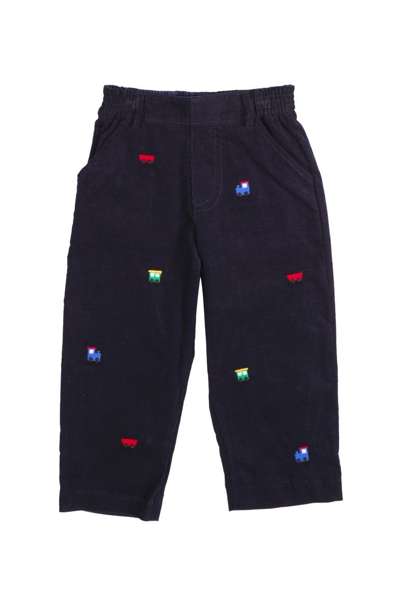 Corduroy Fake Fly Pants with Allover Embroidery, Main, color, Navy Corduroy