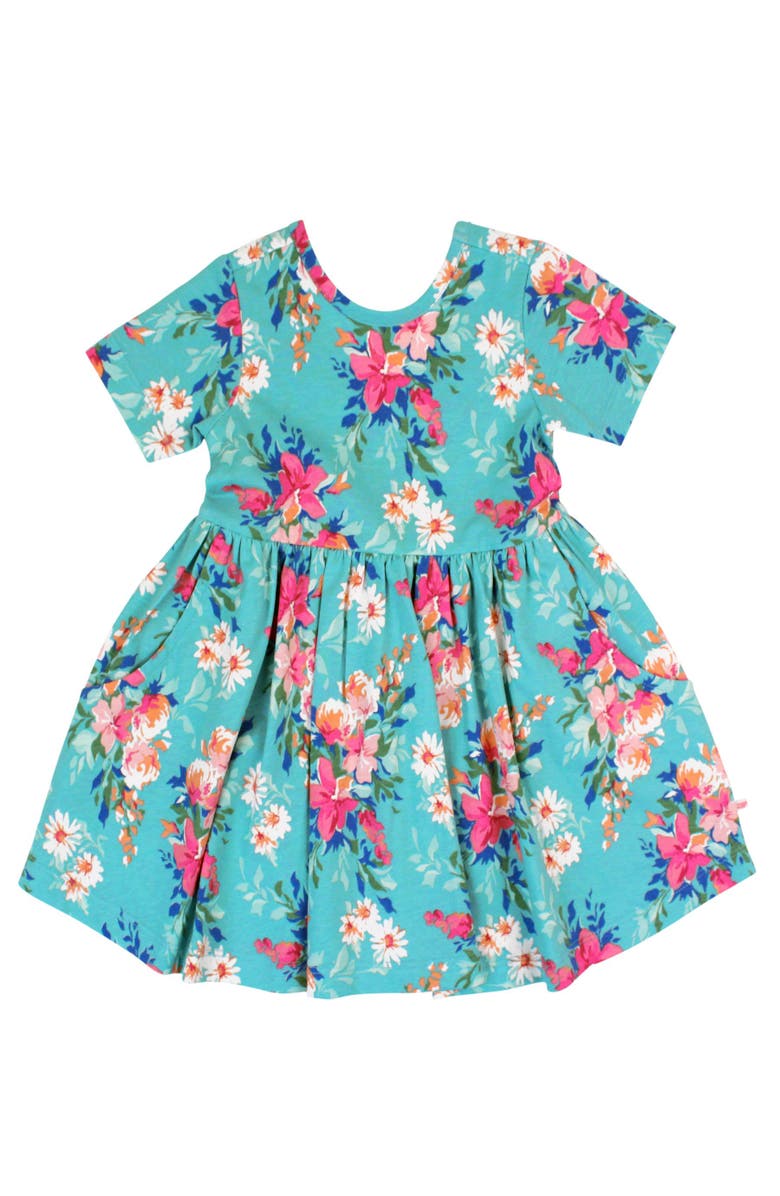 RuffleButts Knit Short Sleeve Twirl Dress, Main, color, Fancy Me Floral