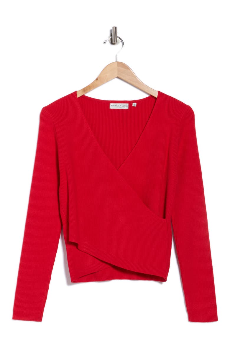 Solid Faux Wrap Sweater, Alternate, color, RED