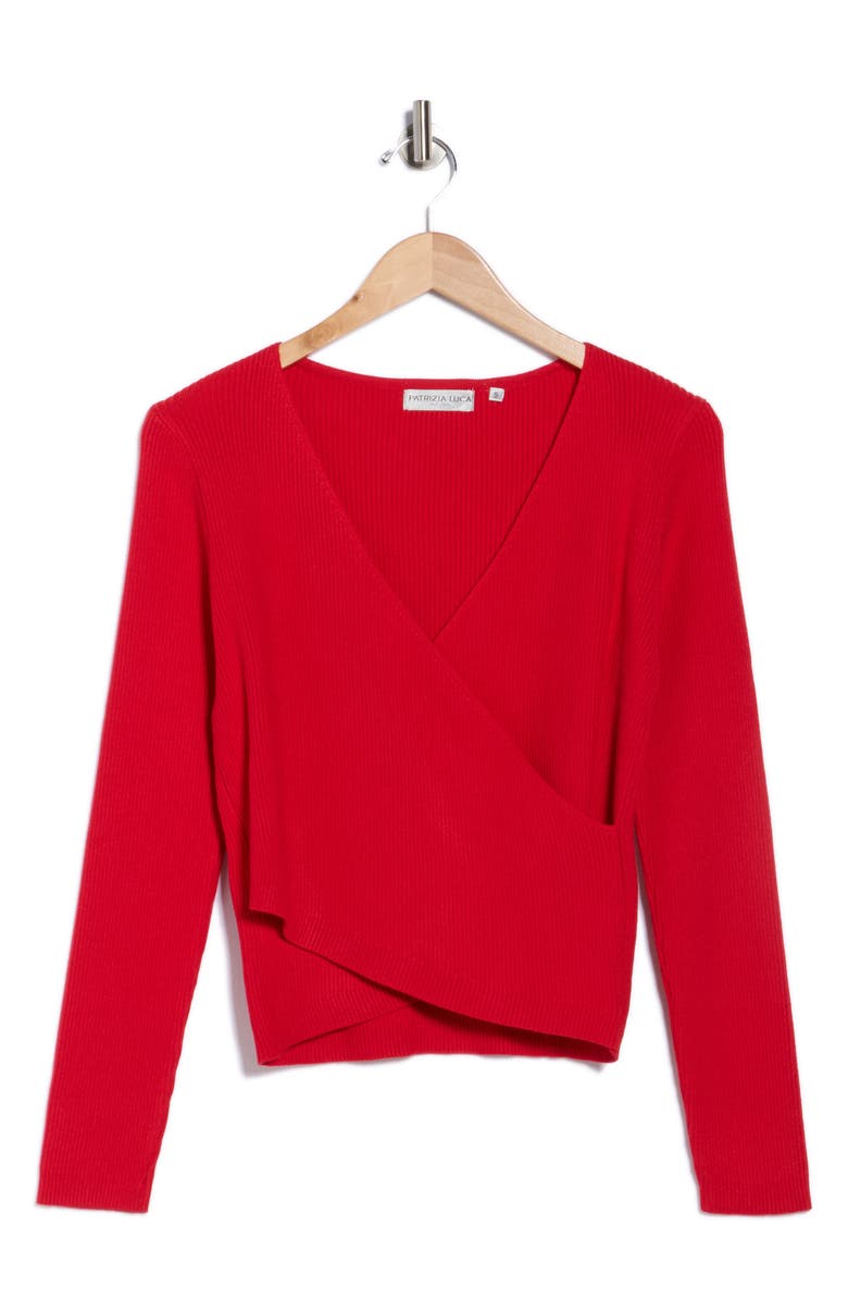 PATRIZIA LUCA Solid Faux Wrap Sweater, Alternate, color, Red
