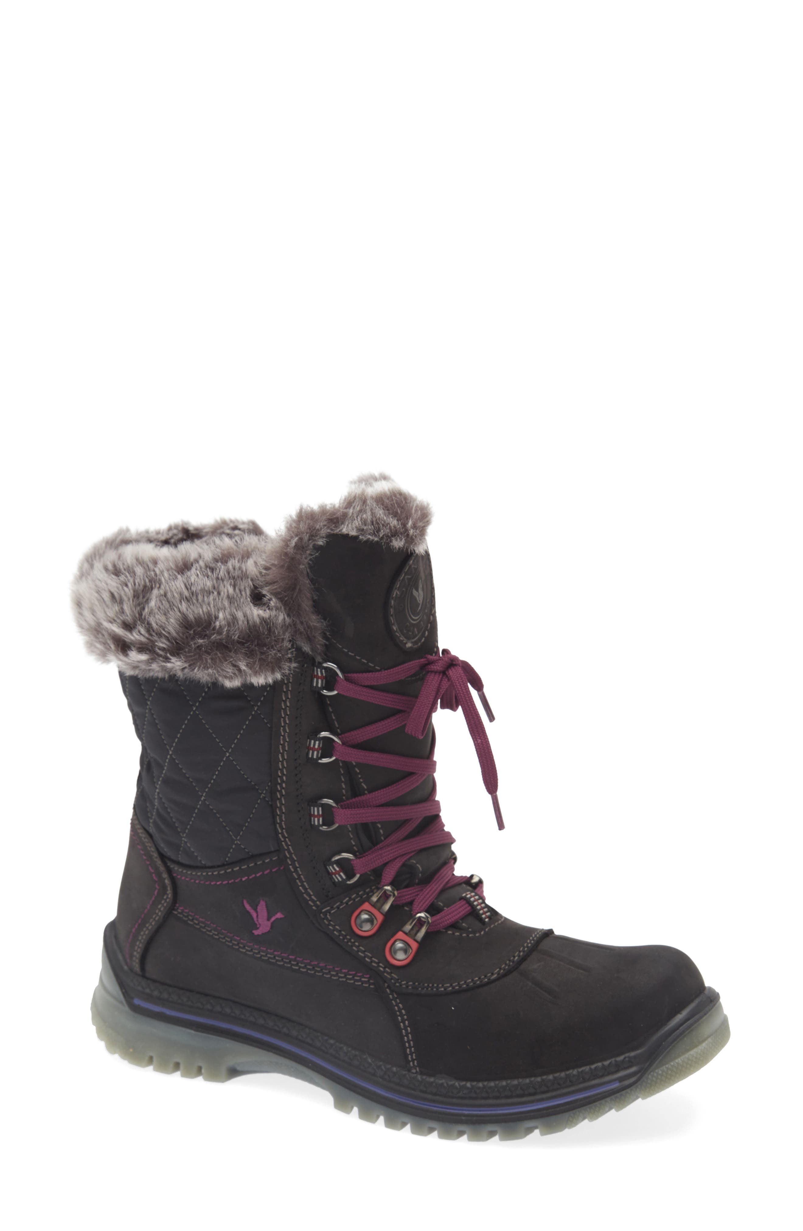 Leather & Wool Blend Mid Winter Boot, Main, color, BLACK / PURPLE LEATHER