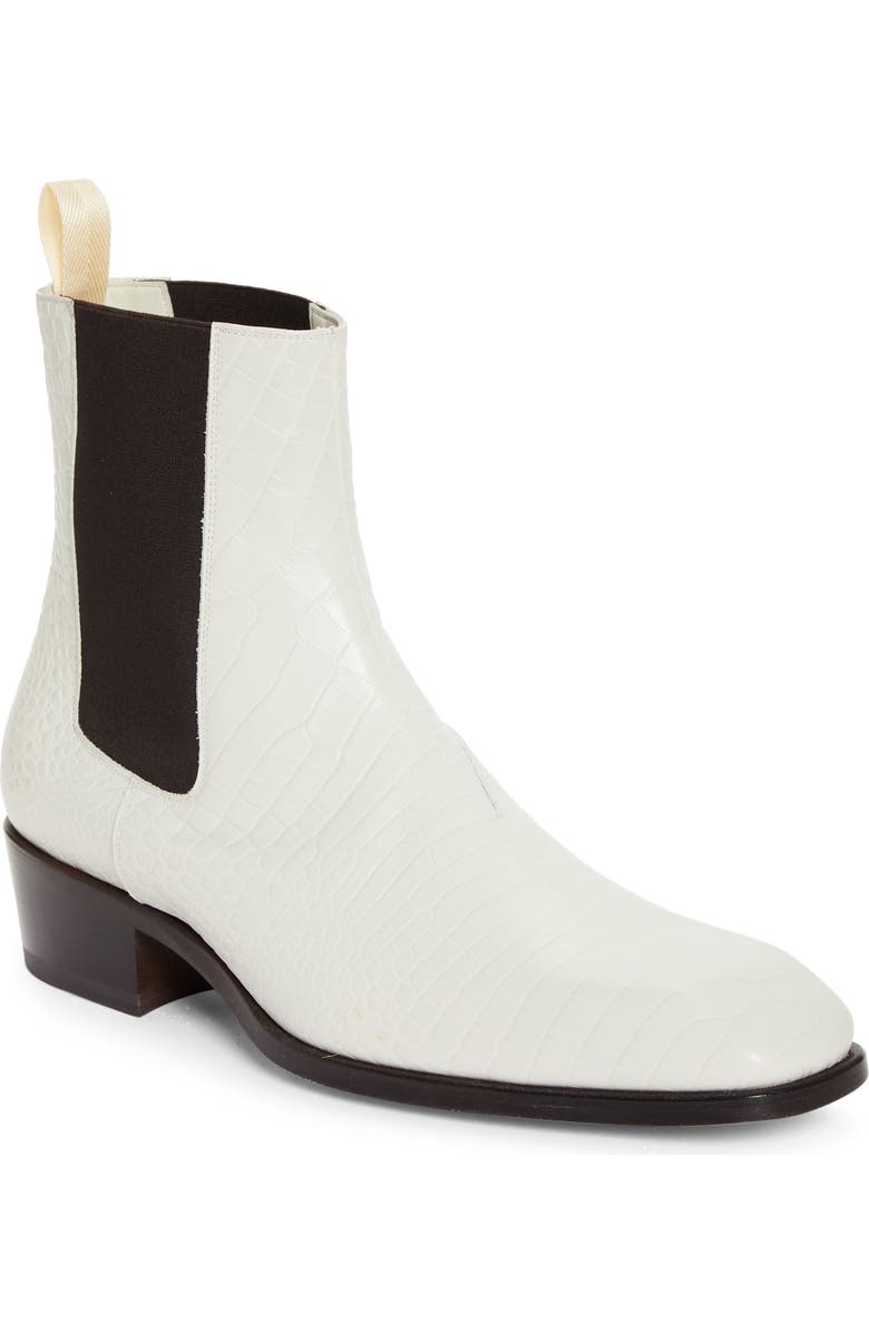 TOM FORD Bailey Croc Embossed Chelsea Boot, Main, color, Porcelain