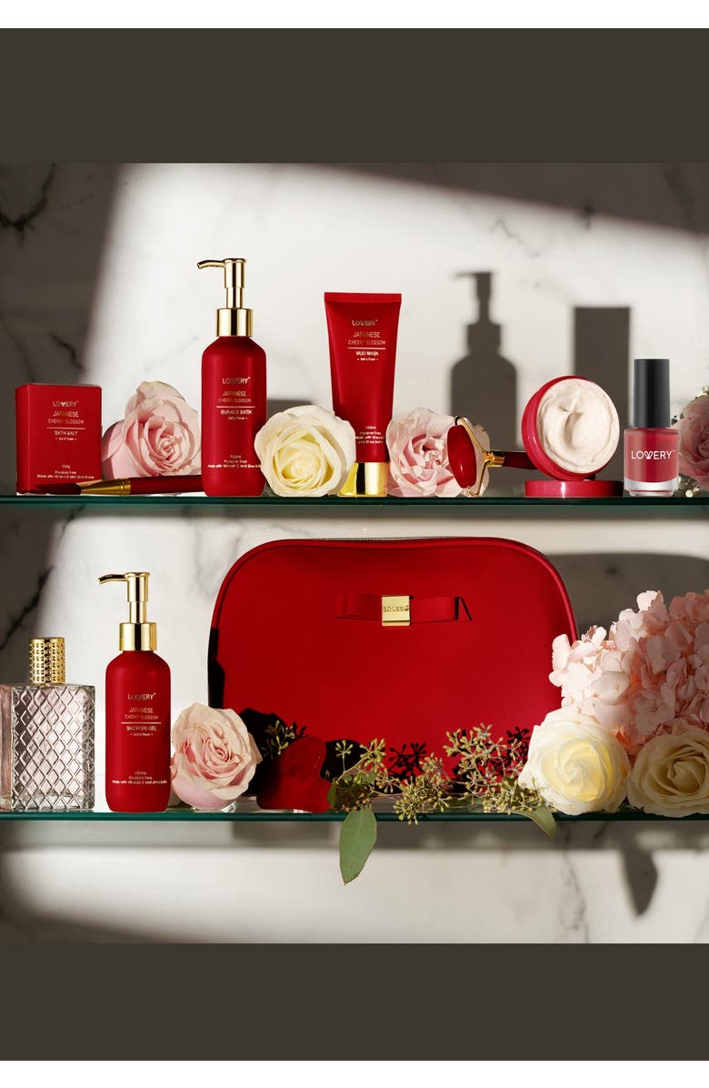 Lovery Luxury Japanese Cherry Blossom Bath and Body Beauty Kit with Leather Bag, Alternate, color, Red, Gold