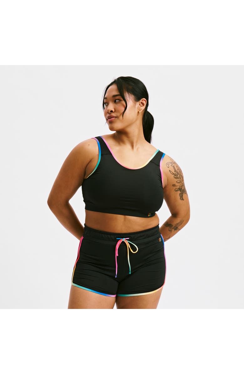 TomboyX Sport Compression Bikini Top, Main, color, Black Rainbow Ombre