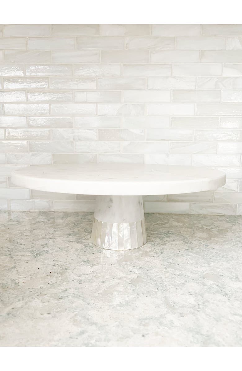 Anaya Marble Cake Stand with Mother of Pearl Inlay, Alternate, color, White