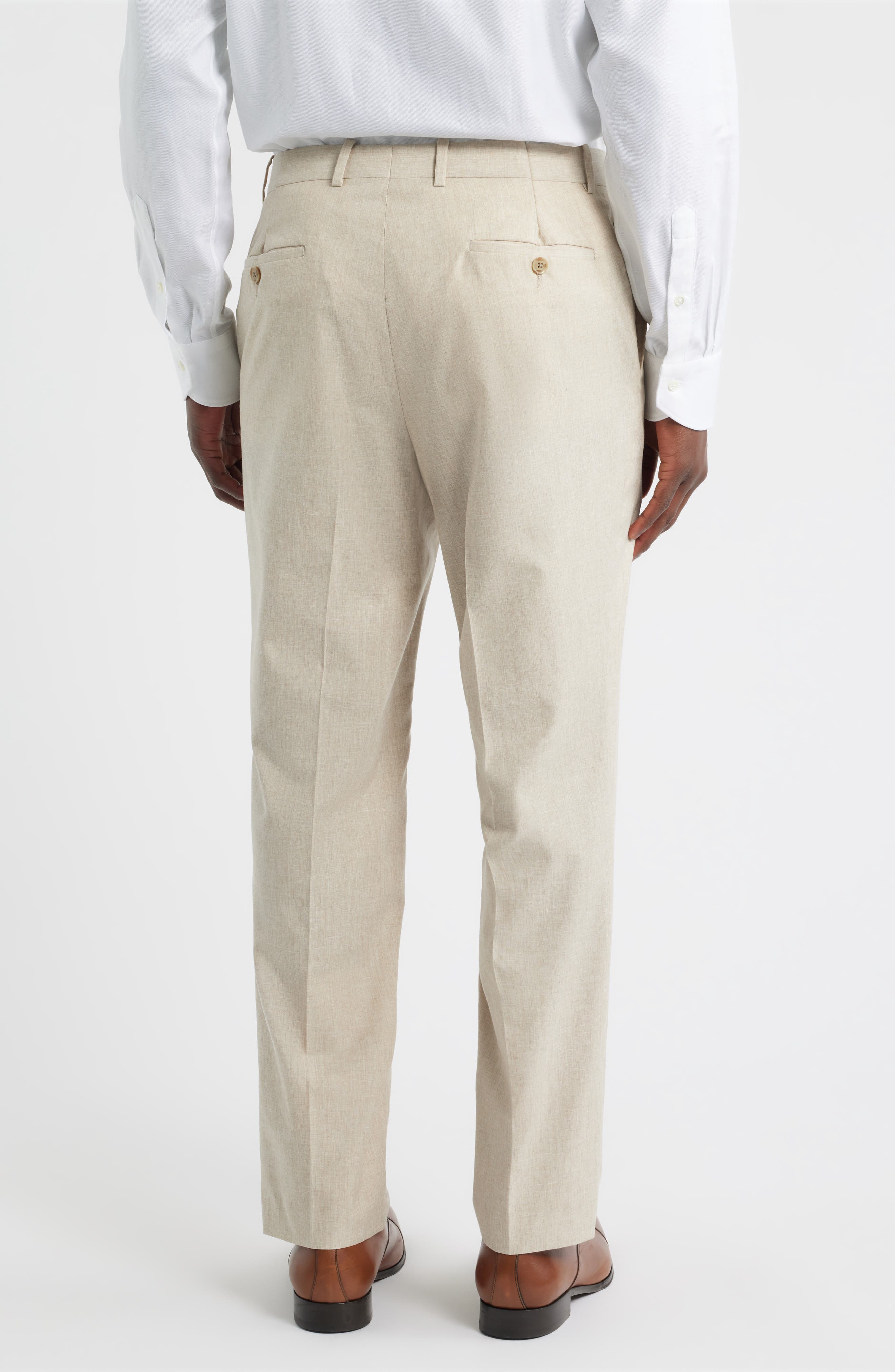 Harker Flat Front Light Tan Wool & Cotton Melange Dress Pants - image 2