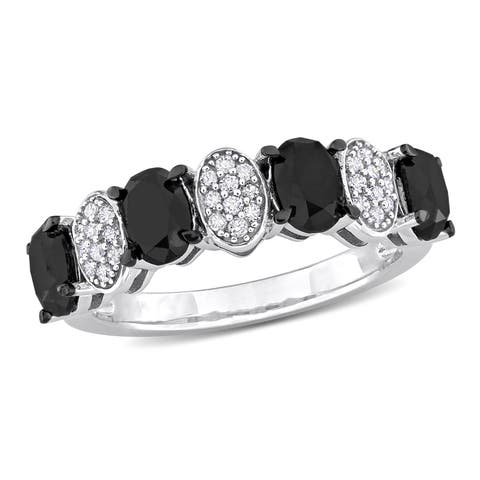 Black & White Diamond Oval Band Ring 10k
