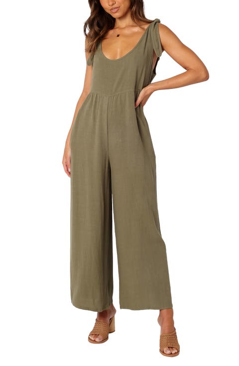Ayla Tie Shoulder Wide Leg Linen Jumpsuit