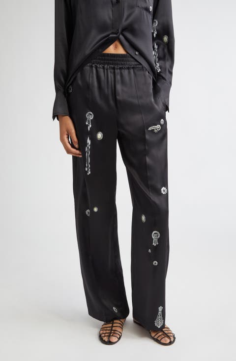 Crystal Print Silk Pajama Pants