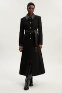 Karen Millen Wool Pu Mix Belted Tailored Maxi Coat