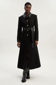 Karen Millen Wool Pu Mix Belted Tailored Maxi Coat