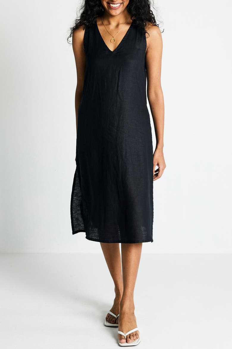 V-Neck Straight Dress, Main, color, Black