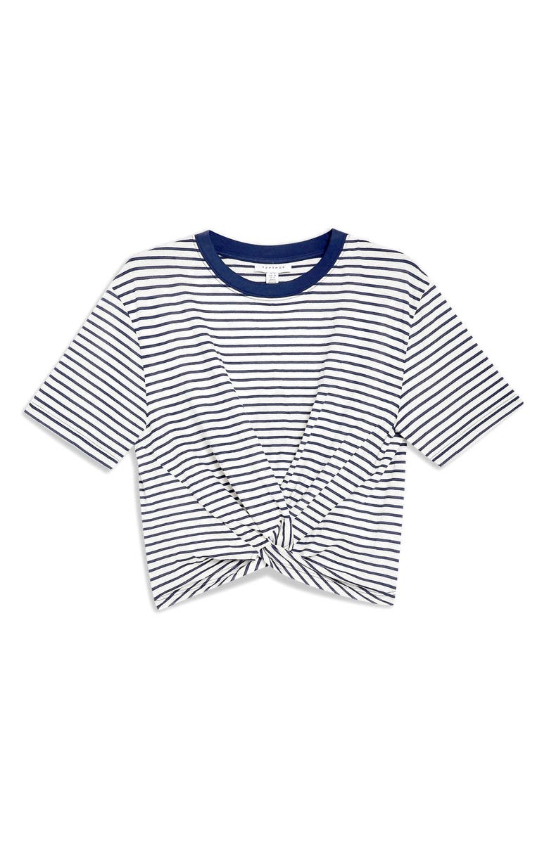 Topshop Twist Front Tee, Alternate, color, Blue Multi