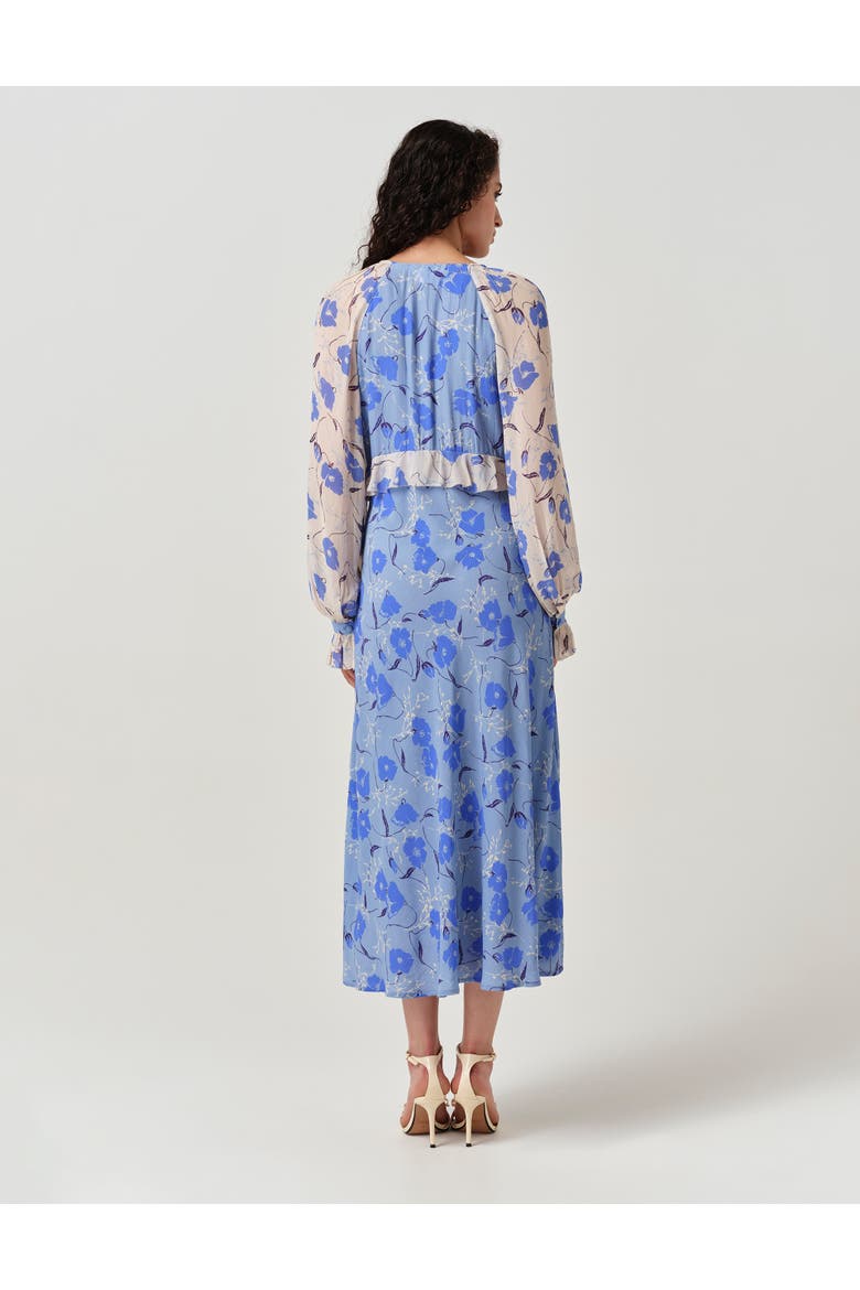 Naomi Floral Longsleeve Frill Midi Dress, Alternate, color, Blue Poppies