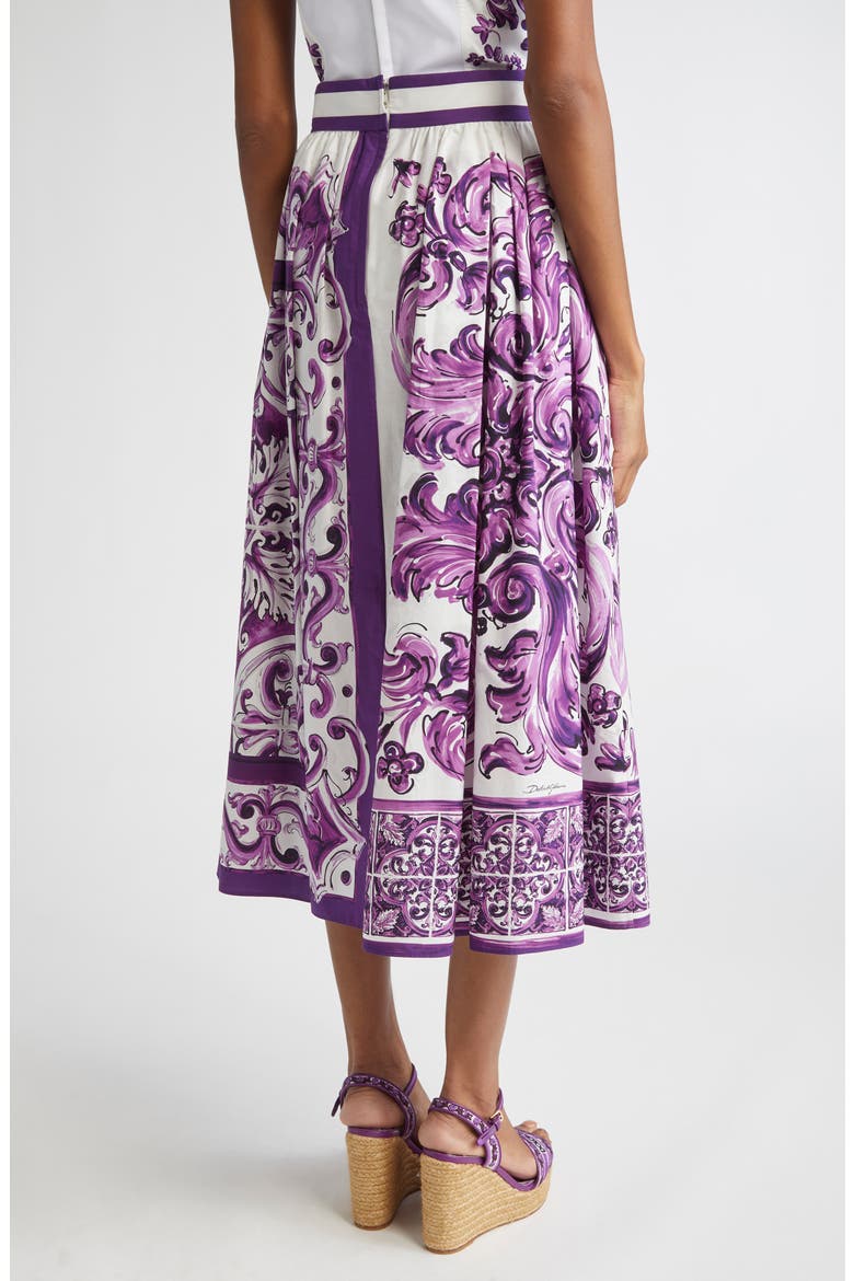 Majolica Print Cotton Poplin A-Line Midi Skirt, Alternate, color, HP5DQ MIX MAIOLICA L VIOLA