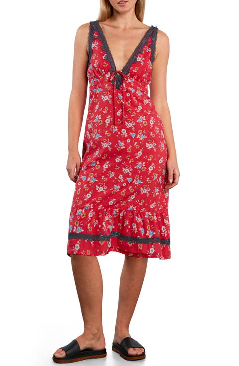 Lace Detail Floral Cotton Blend Slipdress