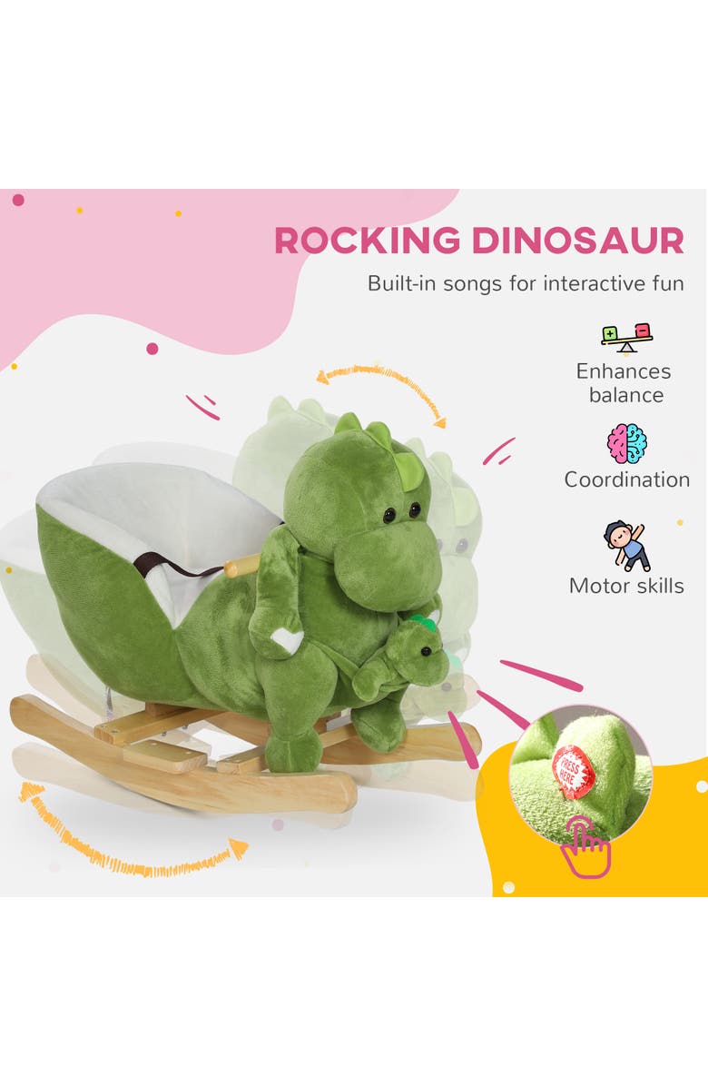 Qaba Toddler Plush Rocking Dinosaur, Seat Belt, 32 Songs, Hand Puppet, Alternate, color, Green