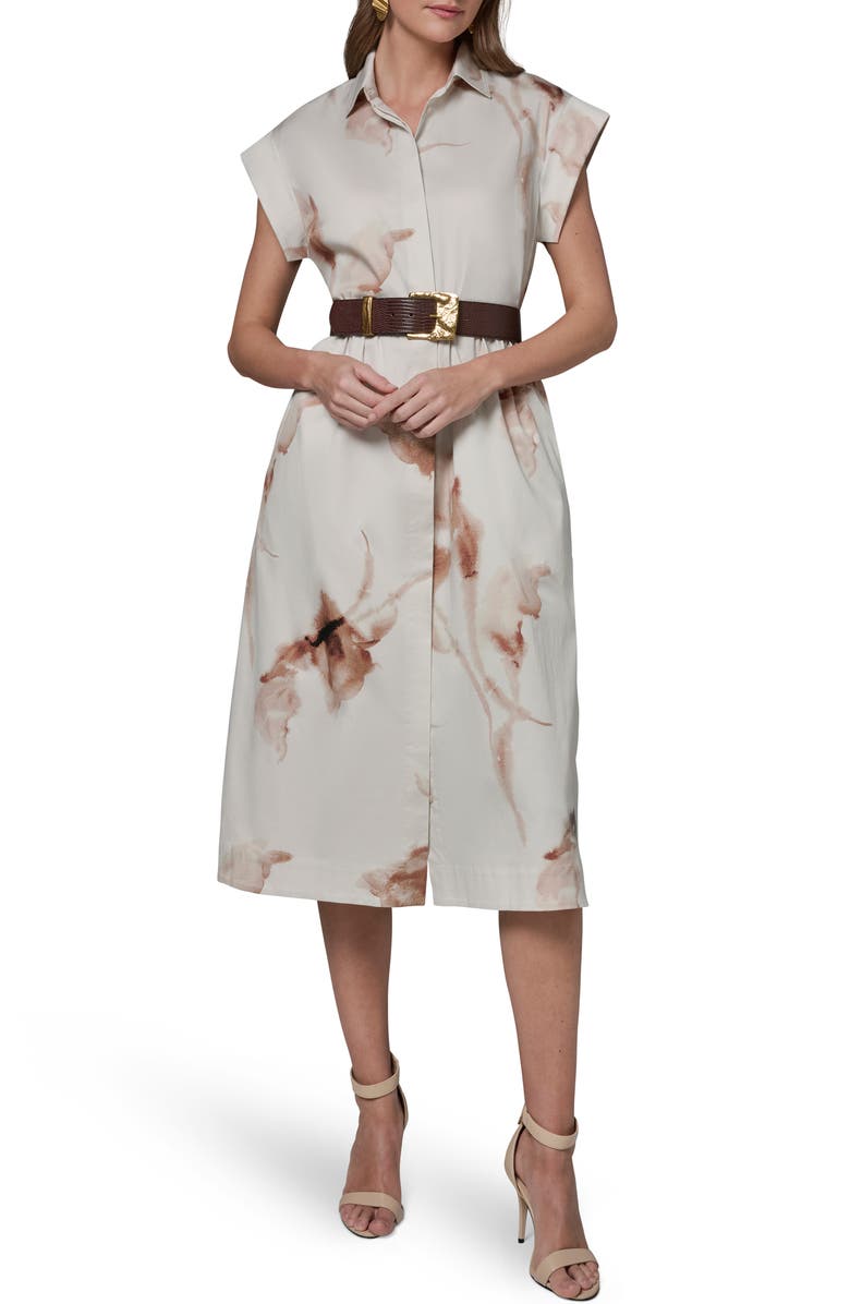 Donna Karan New York Abstract Floral Stretch Cotton Midi Shirtdress, Main, color, 