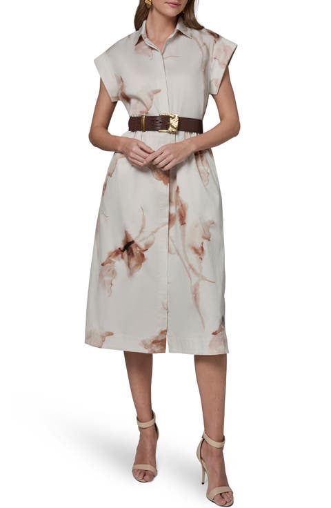 Abstract Floral Stretch Cotton Midi Shirtdress