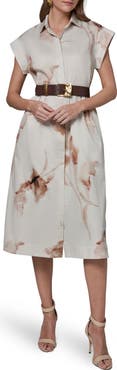 Donna Karan New York Abstract Floral Stretch Cotton Midi Shirtdress