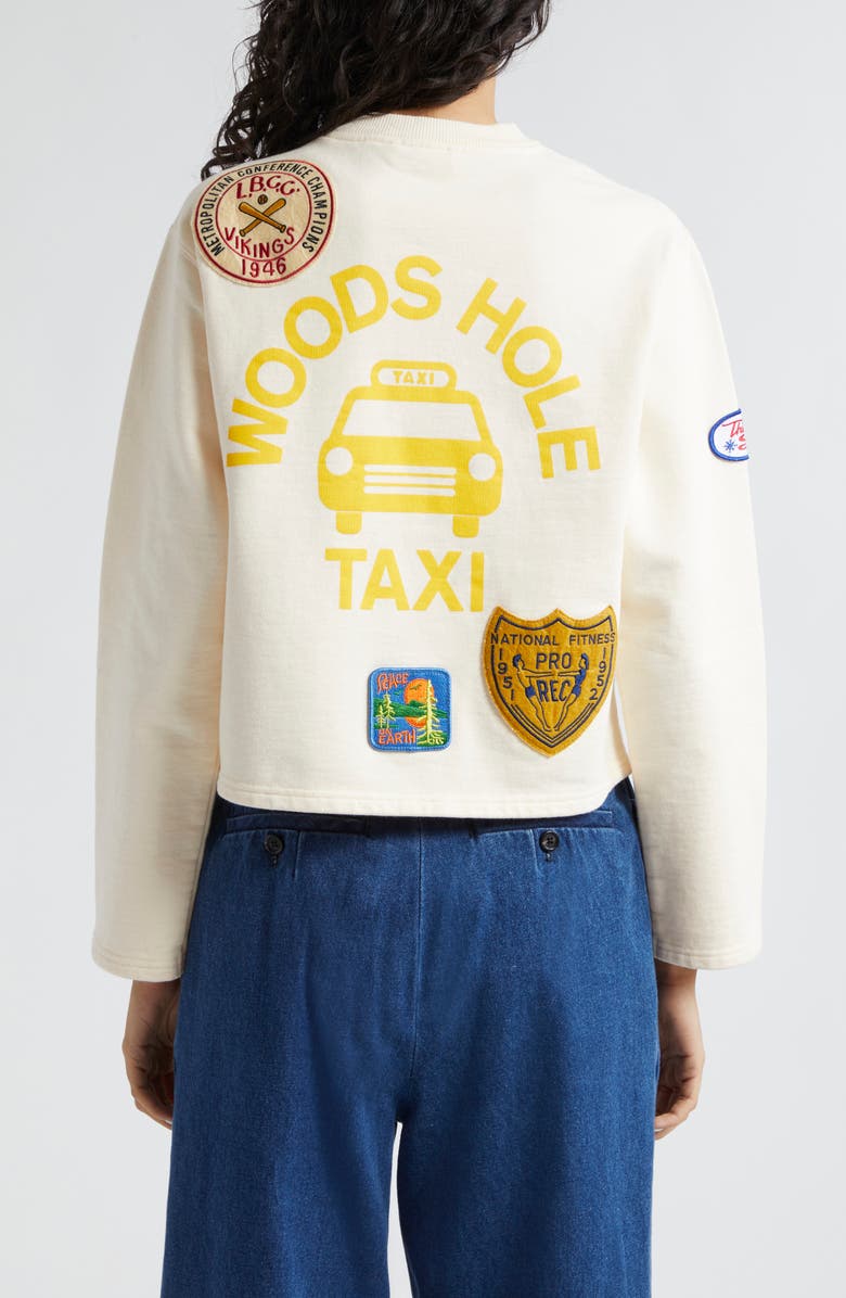 Bode Emblem Patch Crop Cotton Cardigan, Alternate, color,