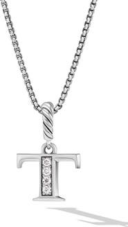 David Yurman Pavé Initial Pendant Necklace in Sterling Silver with Diamond