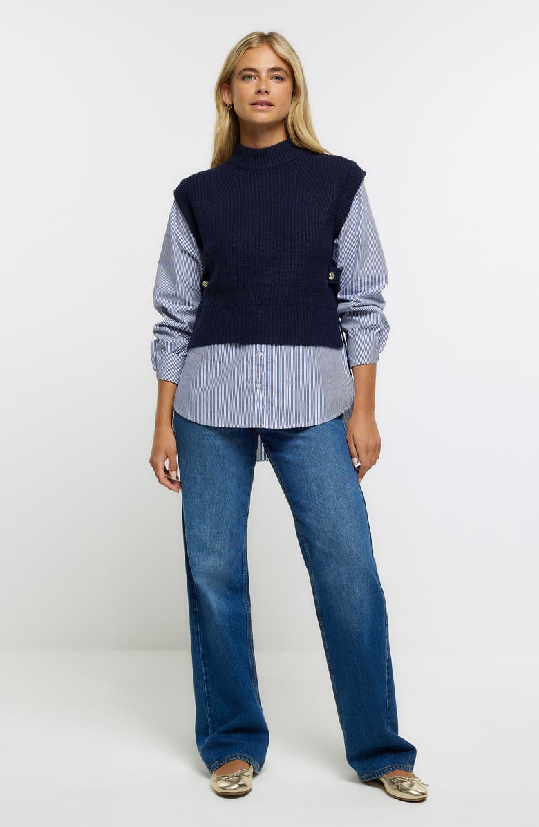 River Island Mixed Media Layered Sweater, Alternate, color, 