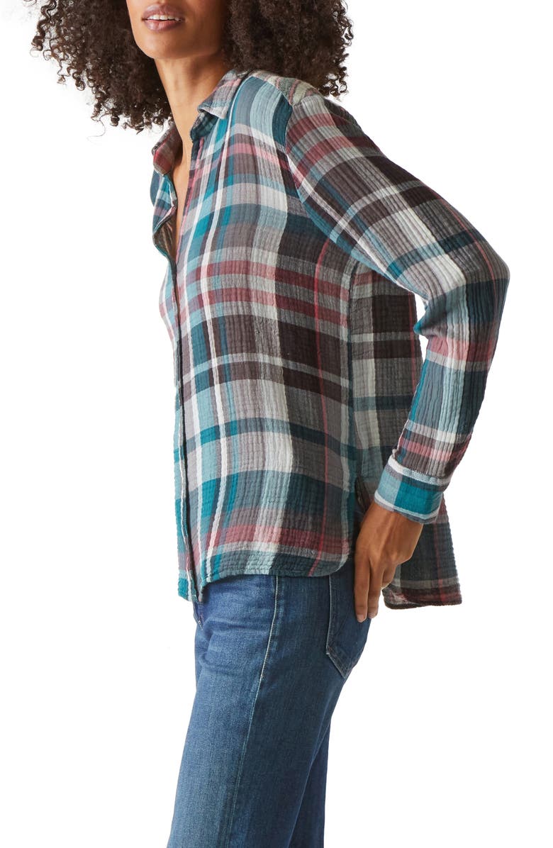 Michael Stars Leo Crinkled Plaid Cotton Gauze Button-Up Shirt, Alternate, color, 