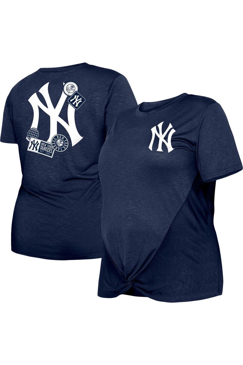 Women's New Era Navy New York Yankees Plus Size Two-Hit Front Knot T-Shirt, Main, color, Navy