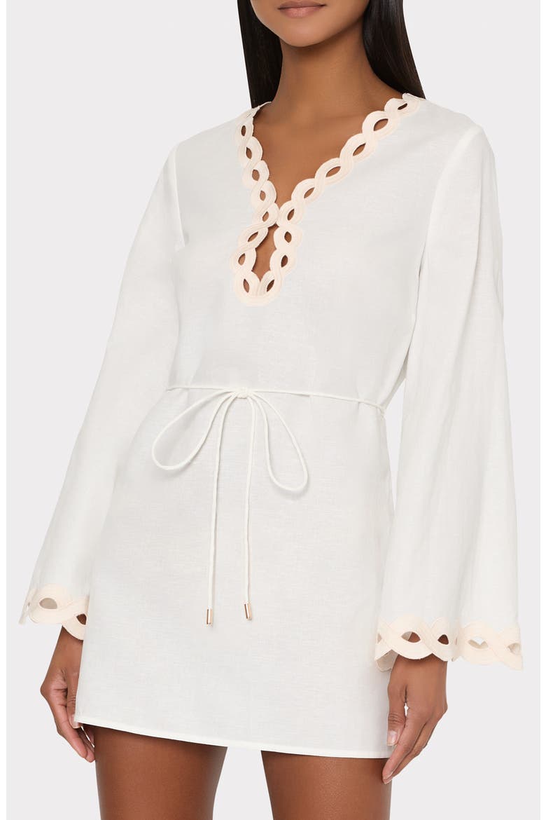 Embroidered Chain Long Sleeve Cotton & Lined Cover-Up Dress, Alternate, color, WHITE