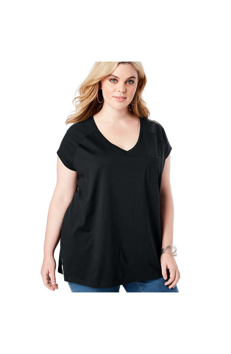 Swim 365 Laser-Cut Off-The-Shoulder Swim Dress, Alternate, color, Black