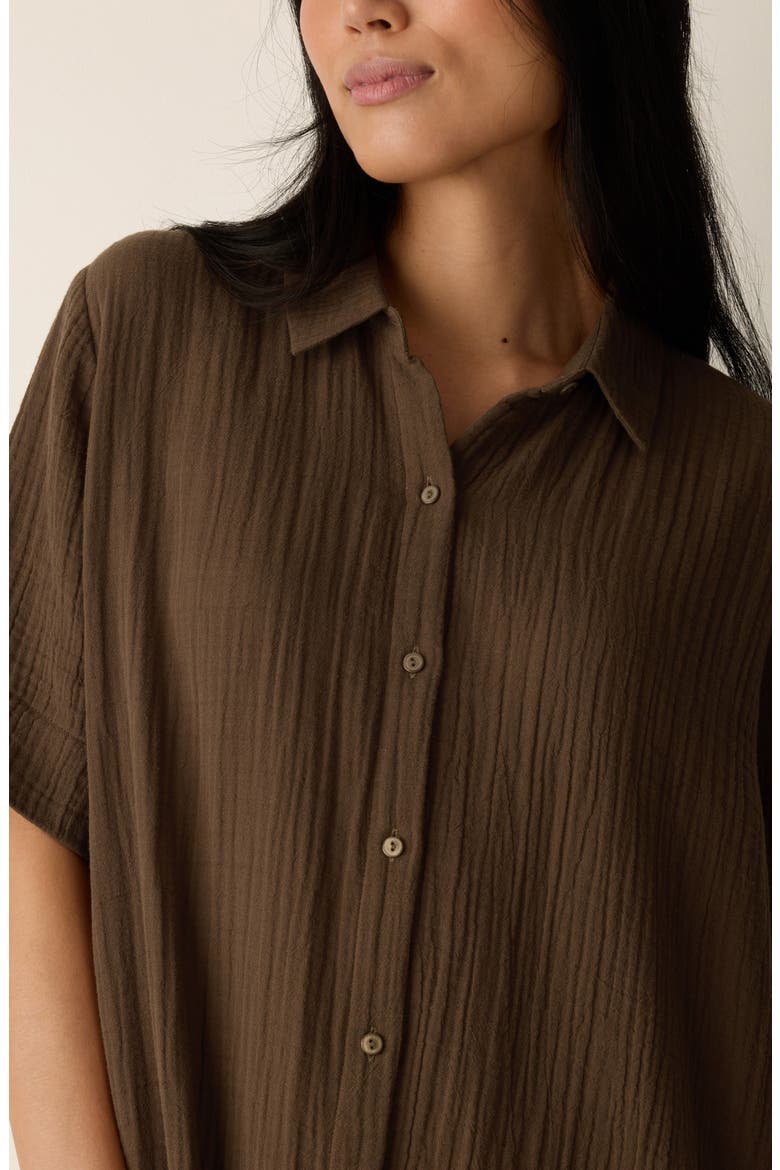 CLASSIC COLLAR C/L SHIRT DRESS W/ SHORT SLVS, Alternate, color, HAZELWOOD