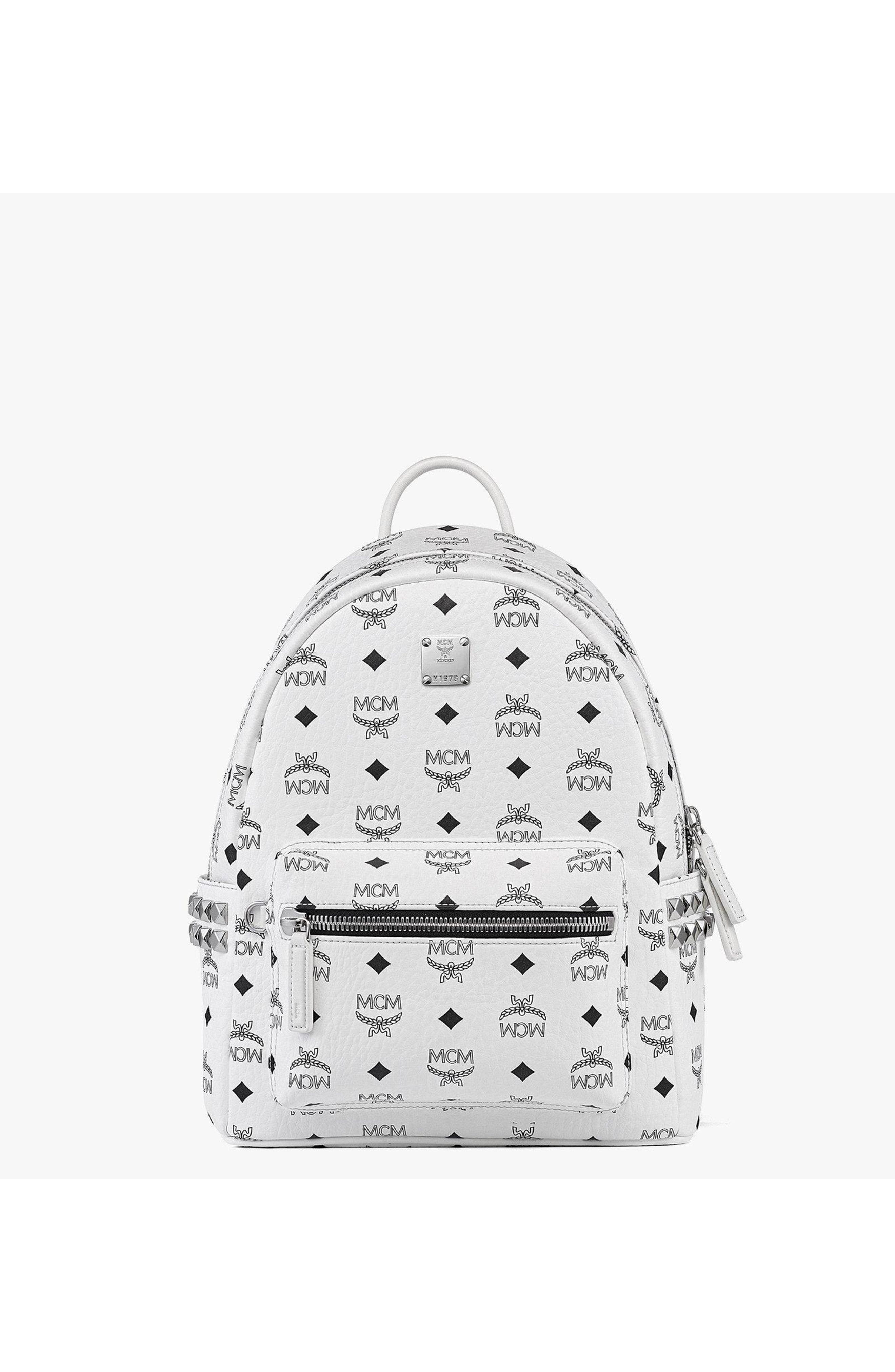 MCM Stark Side Studs Backpack in Visetos, Main, color, White