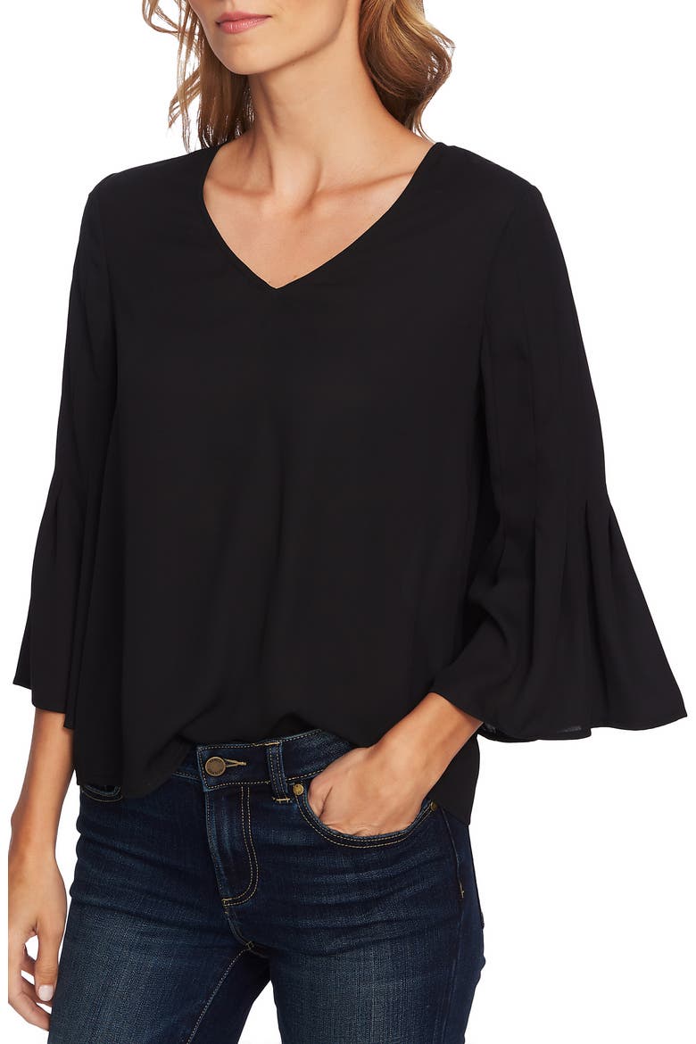 Bell Sleeve Swing Blouse, Main, color, RICH BLACK