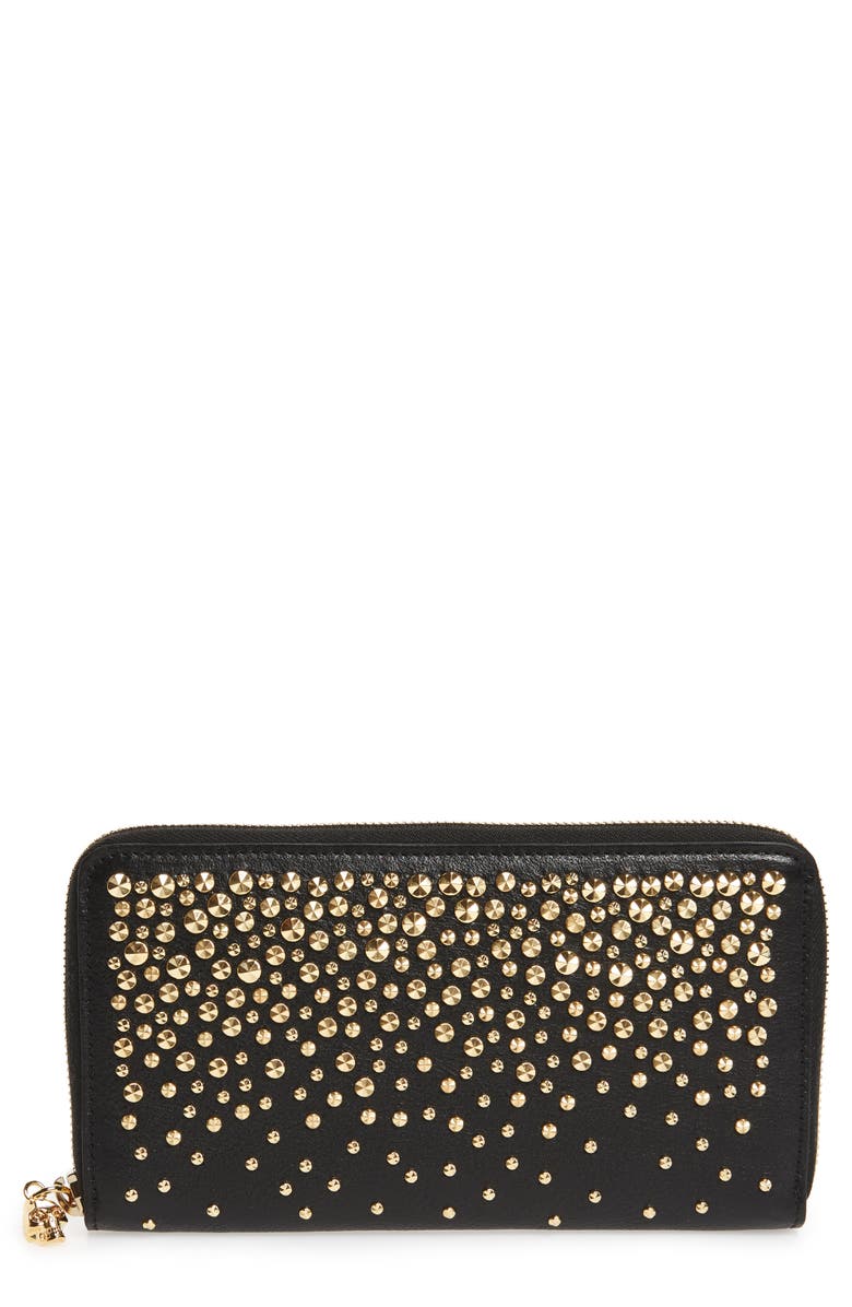 McQueen Alexander McQueen Studded Leather Continental Wallet, Main, color, 