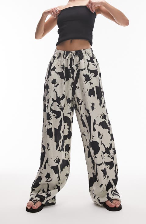 Floral Linen Drawstring Pants